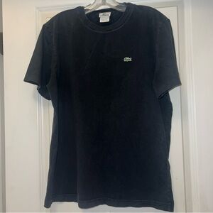 LACOSTE black round men’s medium round neck t shirt. Green crocodile logo.